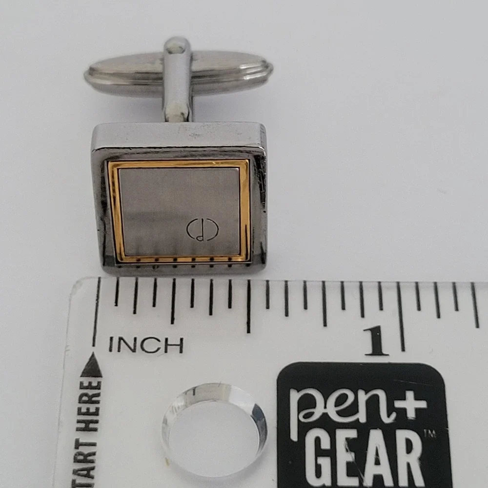 Dunhill Mens Vintage Two Tone Square Logo Cufflinks Silver Gold Tone AD Mark